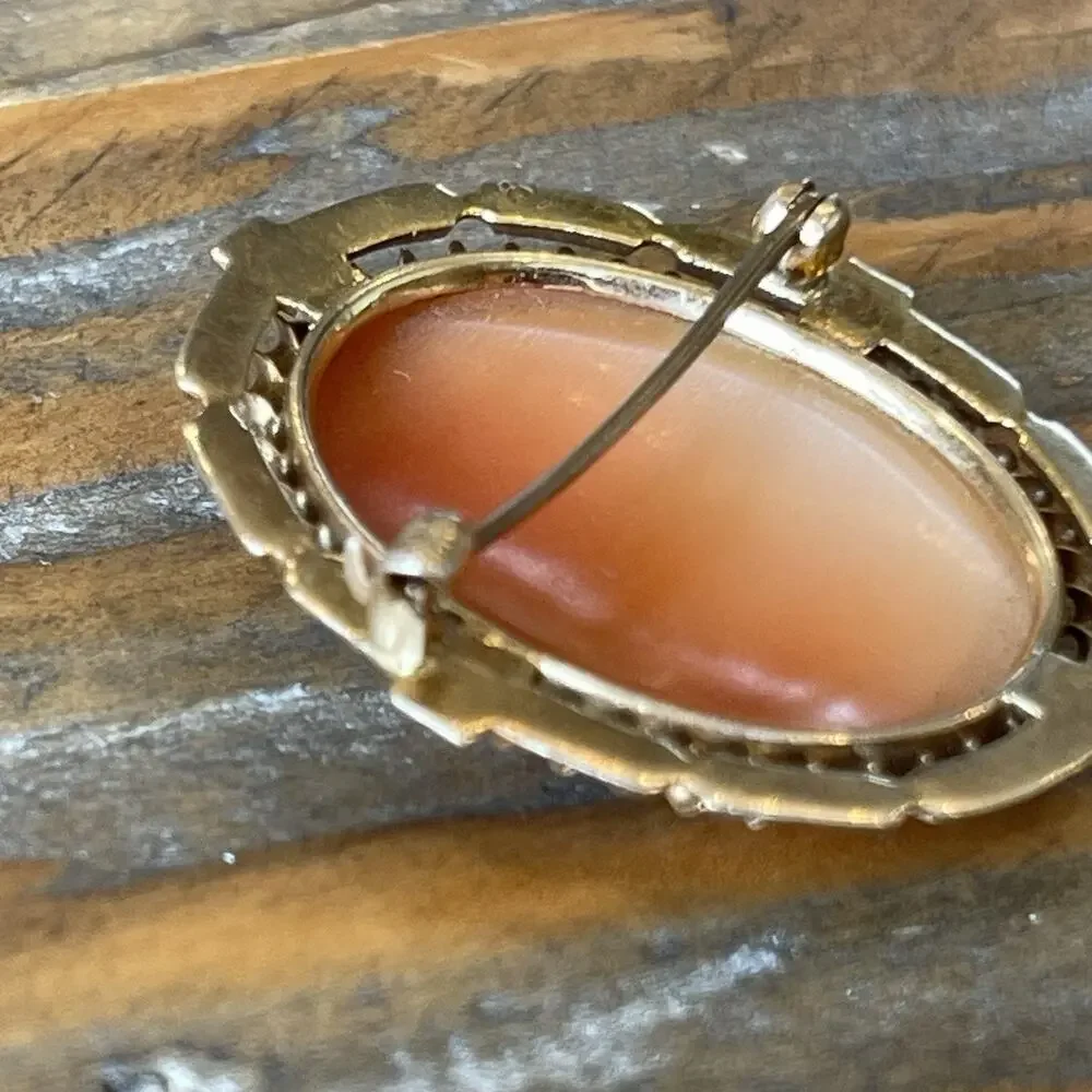 Antique Vintage 10K Yellow Gold Carved Shell Cameo 1920's-30' Pin Brooch Pendant
